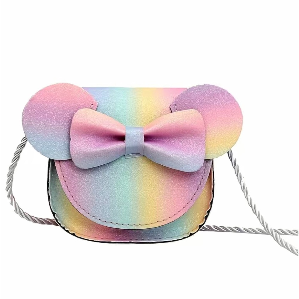 Rainbow Glitter Mini Crossbody Bag – Mouse Ears with Bow
